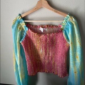 Anthropologie kavita bharita peasant blouse in pink tie die color